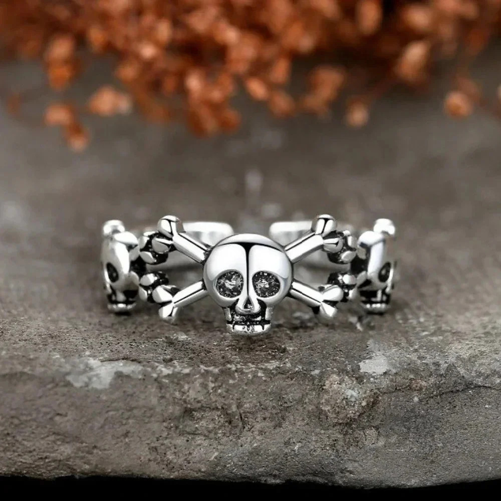 Minimalist 925 Sterling Silver Skull Ring Punk Ring Halloween Skull Head Ring